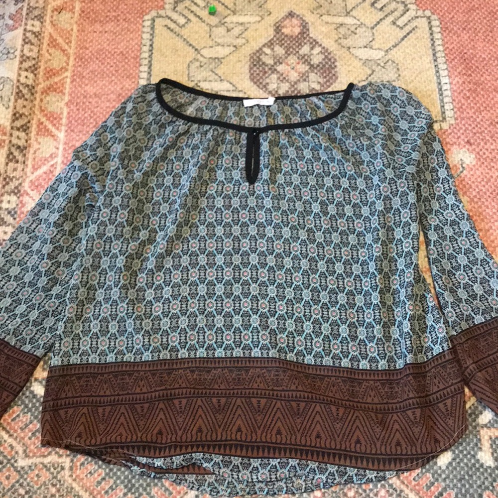 Lush Geo Pattern Long Sleeve, Boho Top Medium